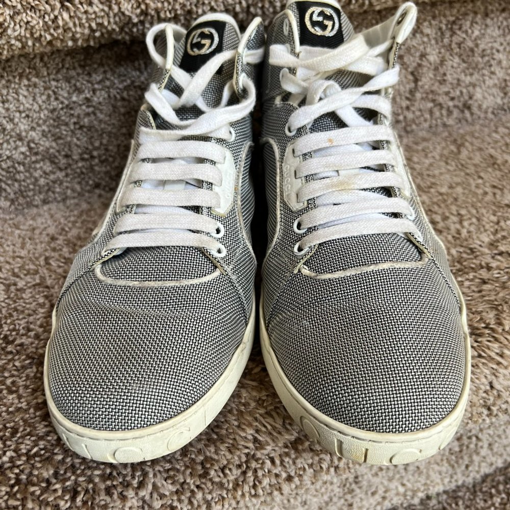 Gucci Men's Rebound Interlocking GG Mid High-Top Grey Sneakers - Picture 4 of 14